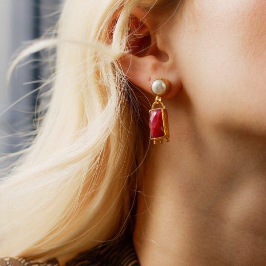 Ruby and pearl earrings by Ottoman Hands 